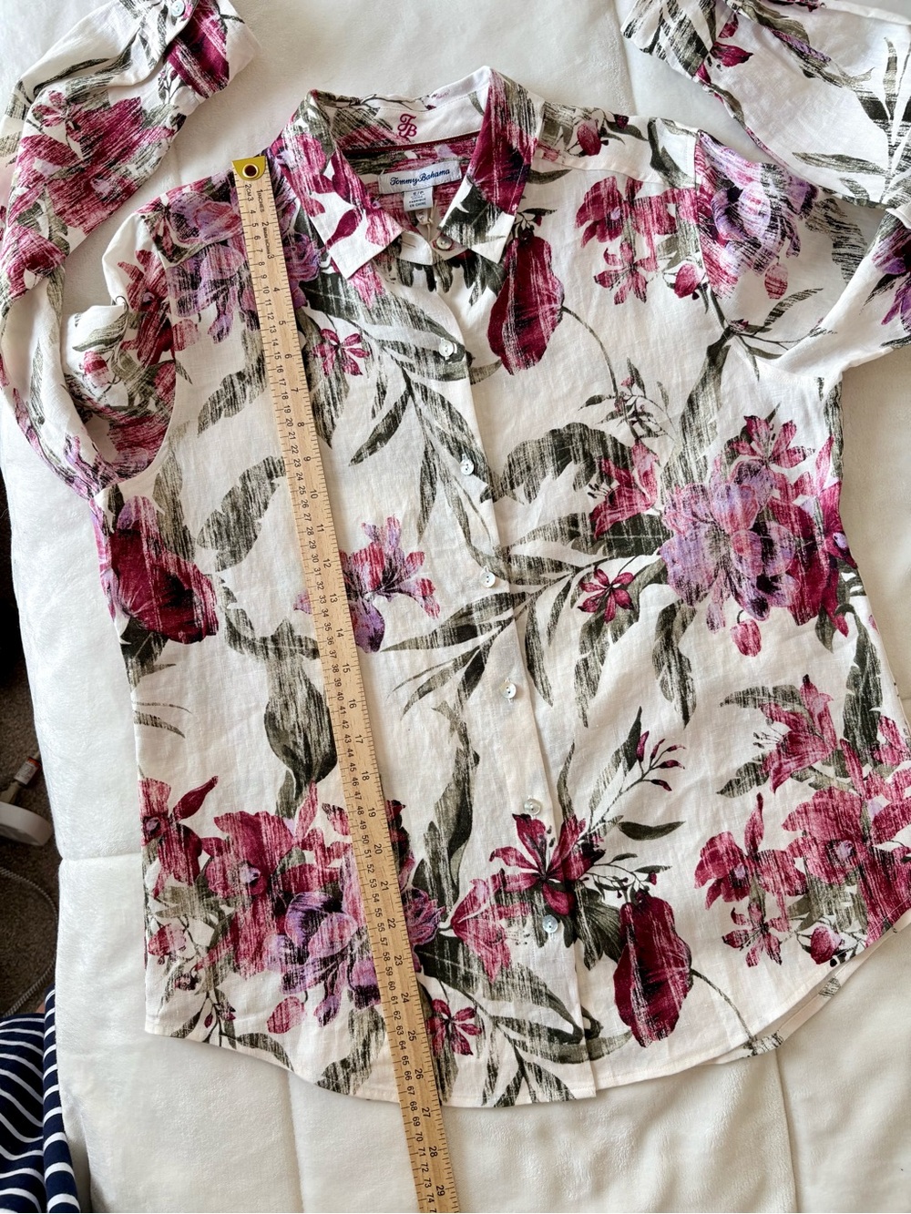 Tommy Bahama 100% Linen Floral button Women’s Small Tropical Coastal Blouse NWT - Picture 6 of 9